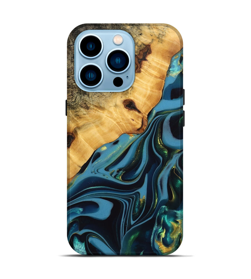 iPhone 14 Pro Wood Live Edge Phone Case - Rhys (Blue, 746303)