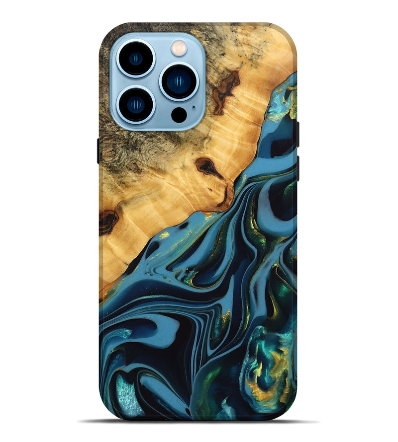 iPhone 14 Pro Max Wood Live Edge Phone Case - Rhys (Blue, 746303)