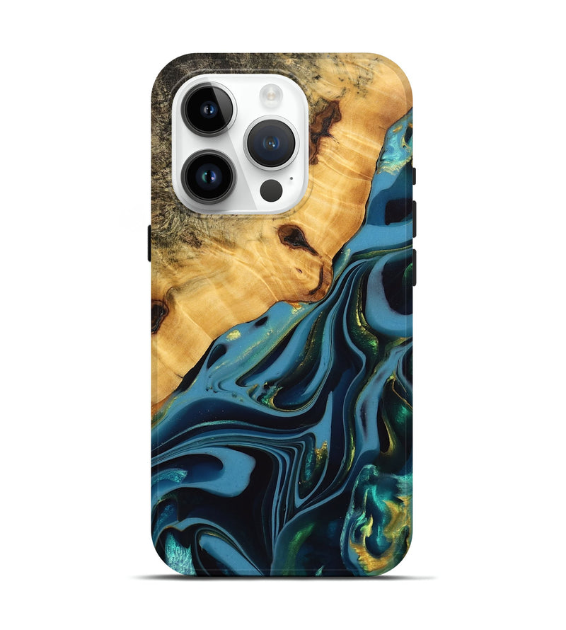 iPhone 15 Pro Wood Live Edge Phone Case - Rhys (Blue, 746303)