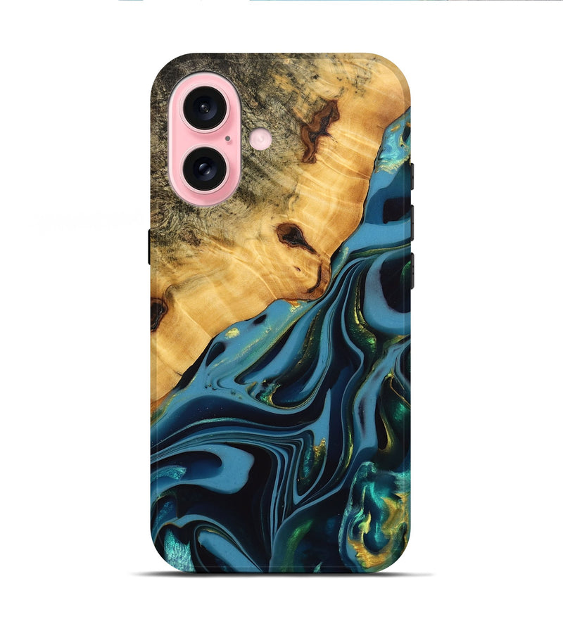 iPhone 16 Wood Live Edge Phone Case - Rhys (Blue, 746303)