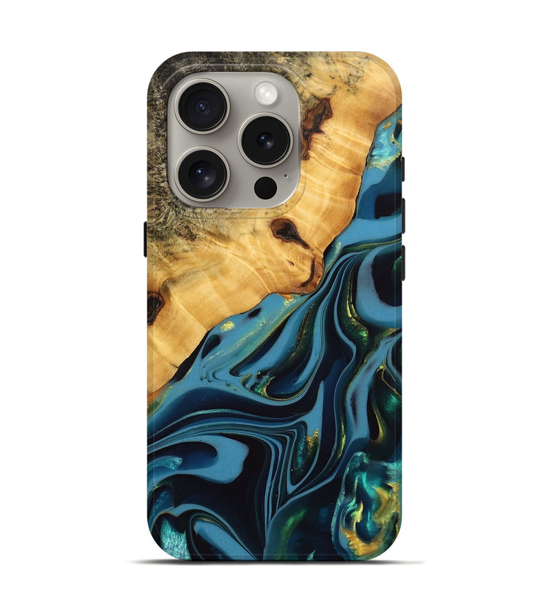 iPhone 16 Pro Wood Live Edge Phone Case - Rhys (Blue, 746303)