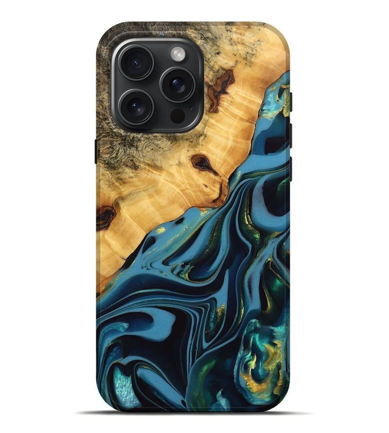 iPhone 16 Pro Max Wood Live Edge Phone Case - Rhys (Blue, 746303)