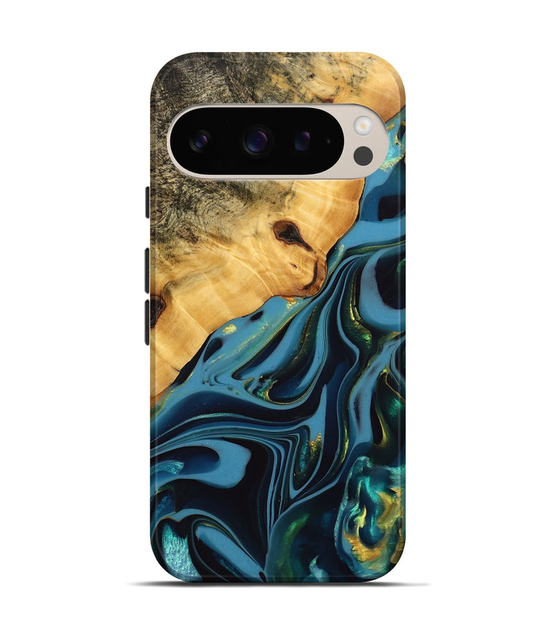 Pixel 9 Pro Wood Live Edge Phone Case - Rhys (Blue, 746303)