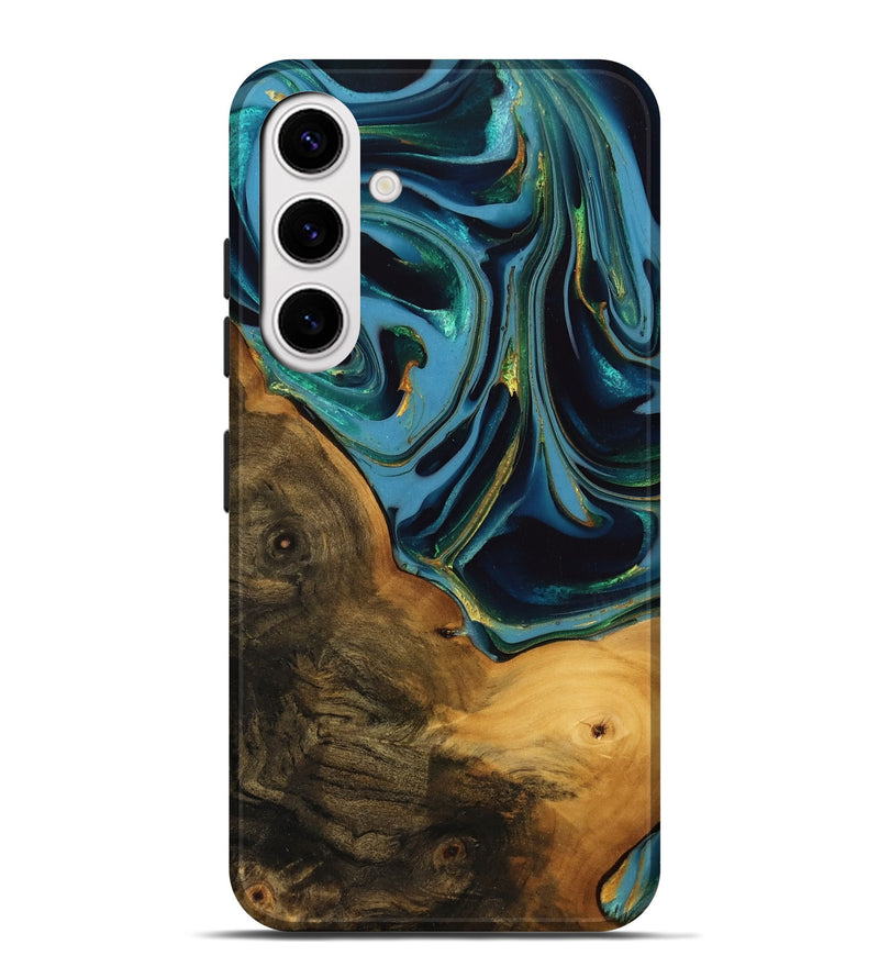 Galaxy S25 Plus Wood Live Edge Phone Case - Collins (Teal & Gold, 746304)