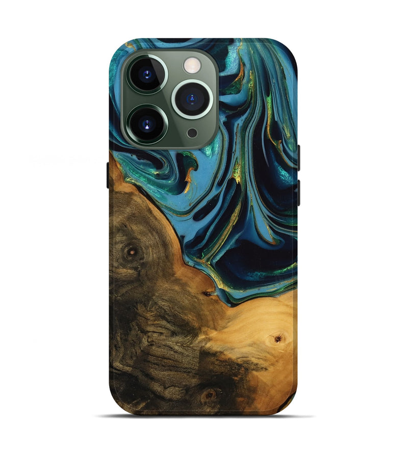 iPhone 13 Pro Wood Live Edge Phone Case - Collins (Teal & Gold, 746304)