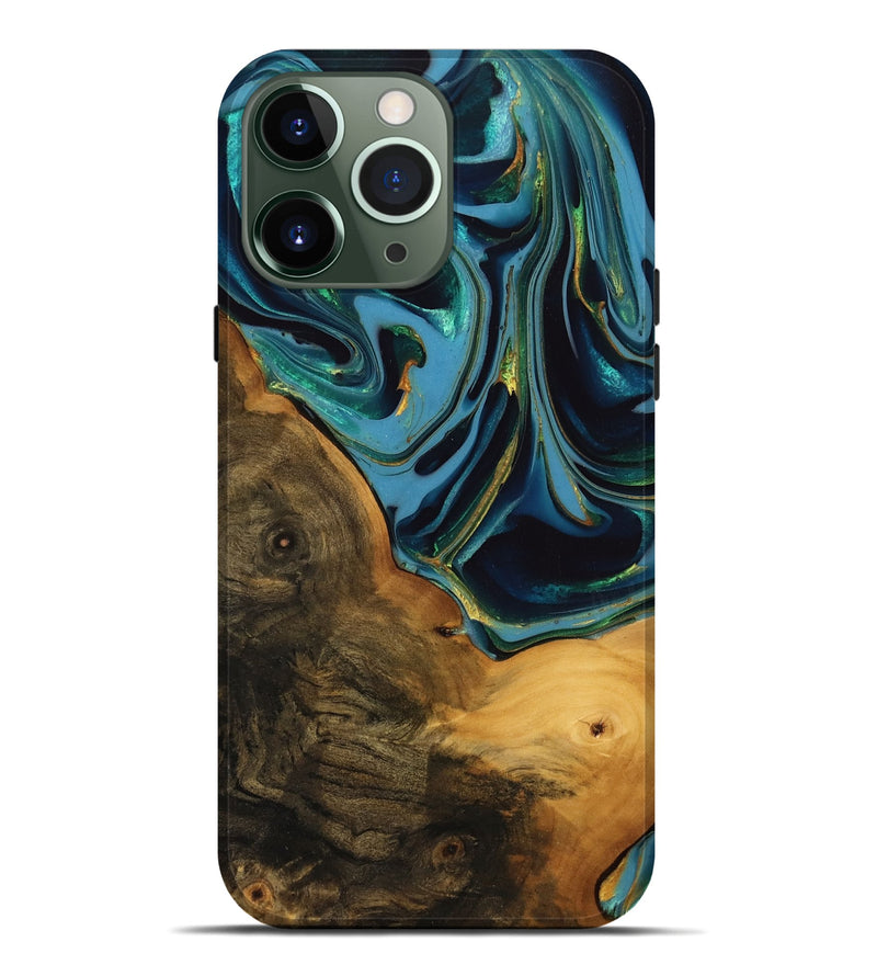 iPhone 13 Pro Max Wood Live Edge Phone Case - Collins (Teal & Gold, 746304)