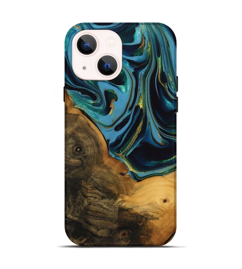 iPhone 14 Wood Live Edge Phone Case - Collins (Teal & Gold, 746304)