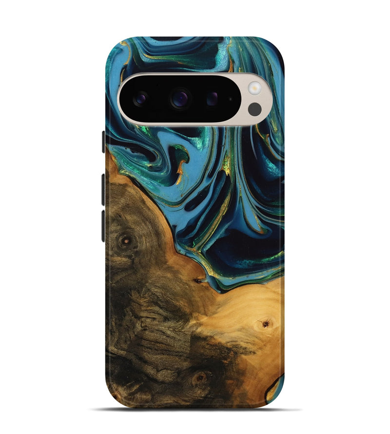 Pixel 9 Wood Live Edge Phone Case - Collins (Teal & Gold, 746304)