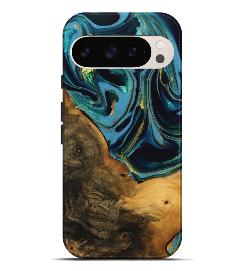 Pixel 9 Pro XL Wood Live Edge Phone Case - Collins (Teal & Gold, 746304)