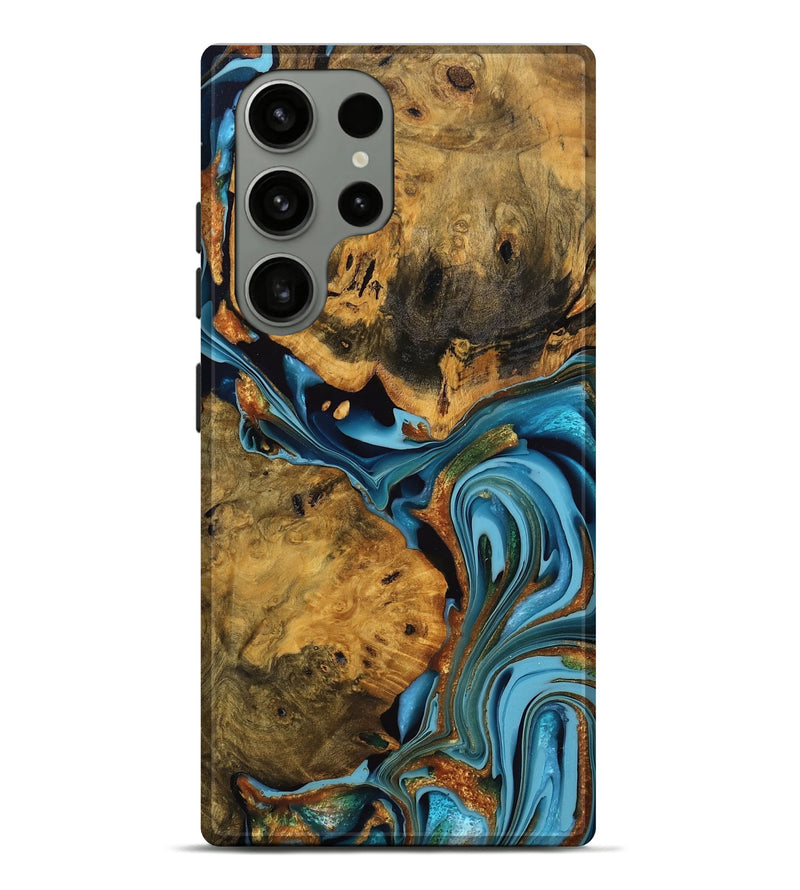 Galaxy S23 Ultra Wood Live Edge Phone Case - Roxanne (Teal & Gold, 746305)