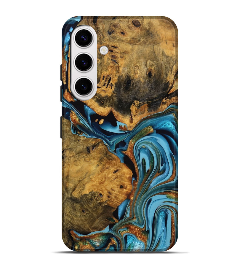 Galaxy S25 Plus Wood Live Edge Phone Case - Roxanne (Teal & Gold, 746305)