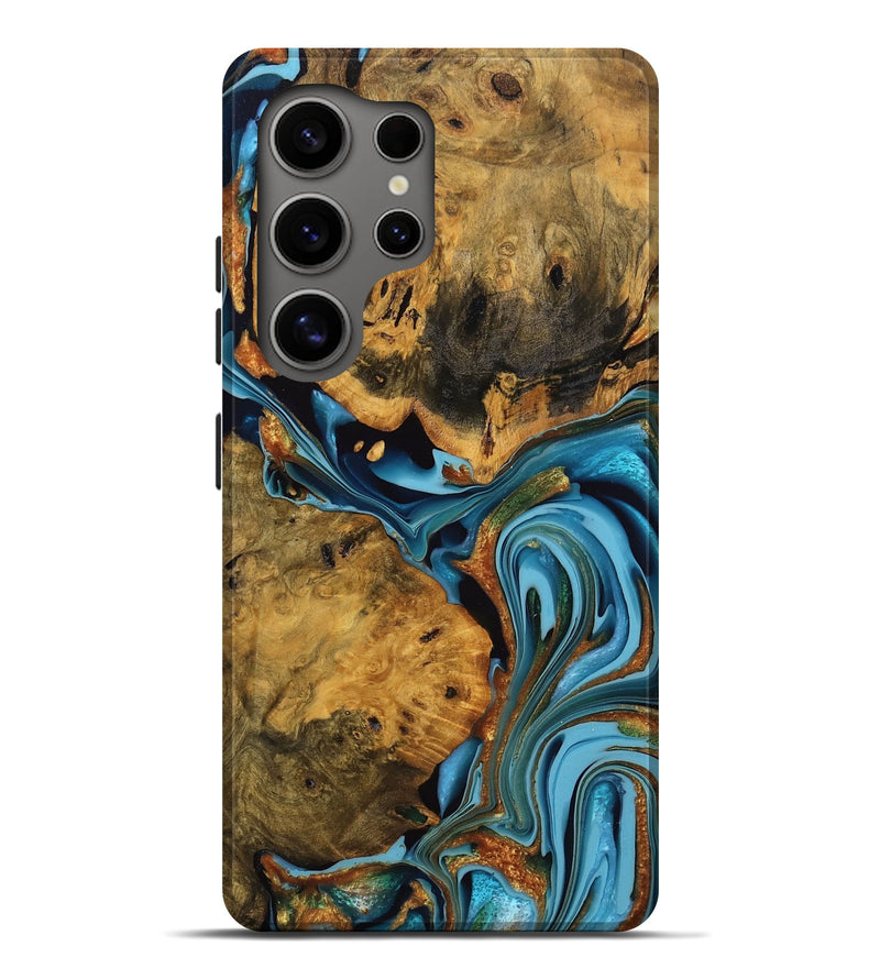 Galaxy S25 Ultra Wood Live Edge Phone Case - Roxanne (Teal & Gold, 746305)