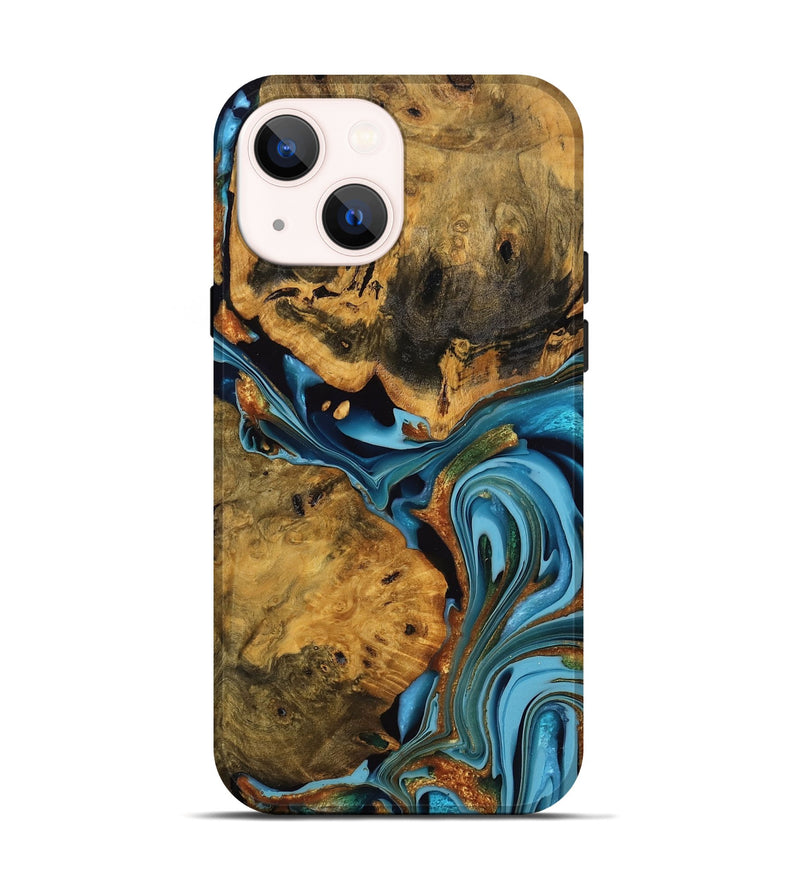 iPhone 14 Wood Live Edge Phone Case - Roxanne (Teal & Gold, 746305)