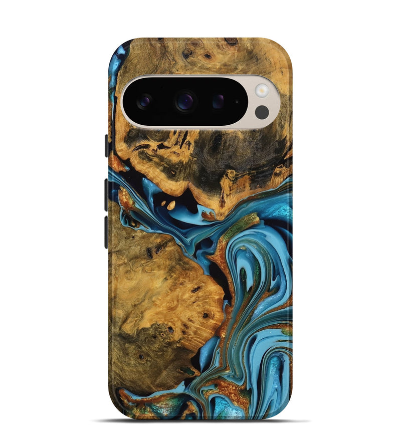 Pixel 9 Wood Live Edge Phone Case - Roxanne (Teal & Gold, 746305)