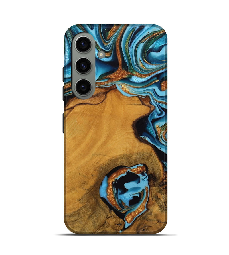 Galaxy S24 Wood Live Edge Phone Case - Noe (Teal & Gold, 746306)