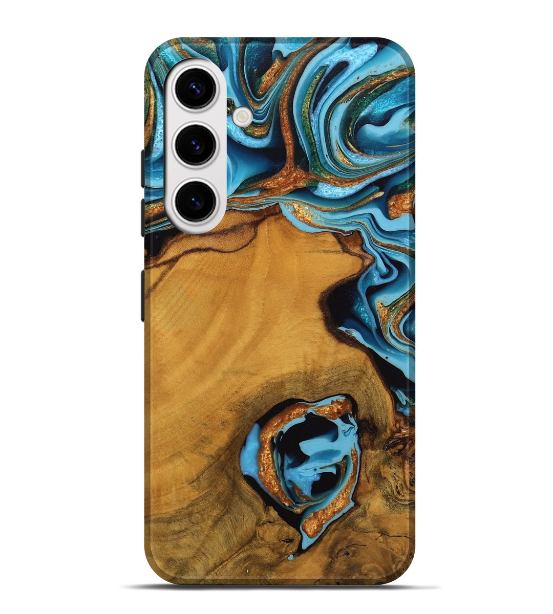 Galaxy S25 Plus Wood Live Edge Phone Case - Noe (Teal & Gold, 746306)