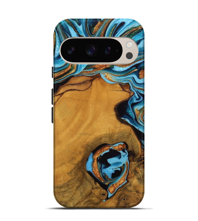 Pixel 9 Wood Live Edge Phone Case - Noe (Teal & Gold, 746306)