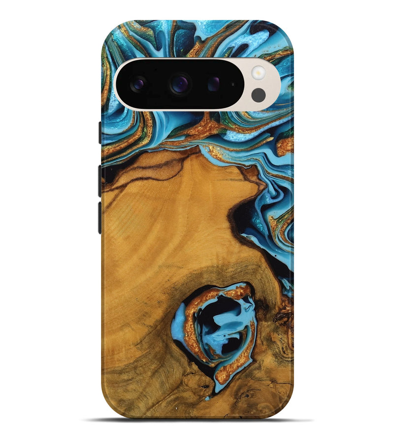 Pixel 9 Pro XL Wood Live Edge Phone Case - Noe (Teal & Gold, 746306)