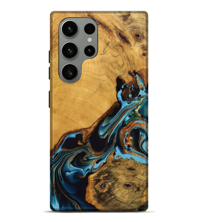 Galaxy S23 Ultra Wood Live Edge Phone Case - Elena (Teal & Gold, 746307)