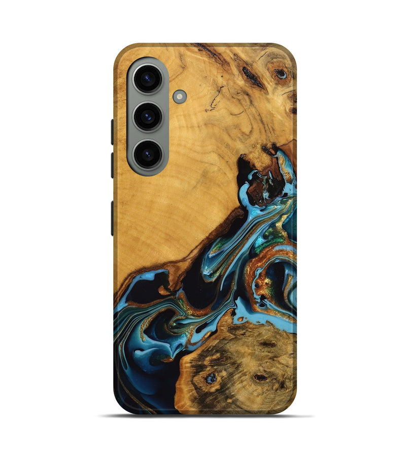 Galaxy S24 Wood Live Edge Phone Case - Elena (Teal & Gold, 746307)