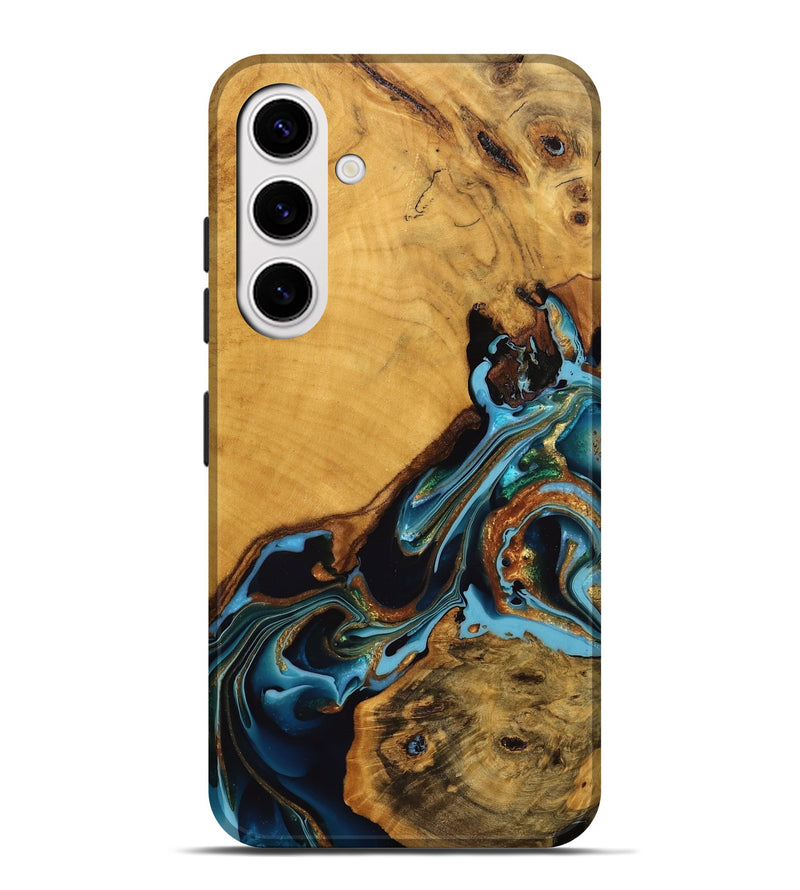 Galaxy S25 Plus Wood Live Edge Phone Case - Elena (Teal & Gold, 746307)