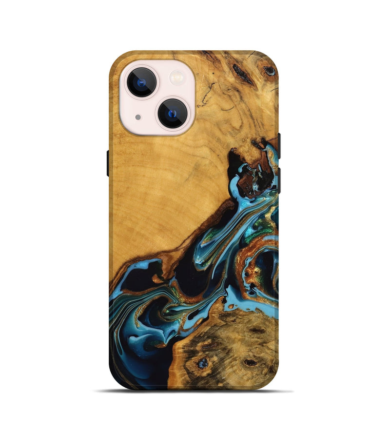 iPhone 13 mini Wood Live Edge Phone Case - Elena (Teal & Gold, 746307)