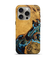 iPhone 16 Pro Wood Live Edge Phone Case - Elena (Teal & Gold, 746307)