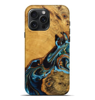 iPhone 16 Pro Max Wood Live Edge Phone Case - Elena (Teal & Gold, 746307)