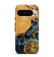 Pixel 9 Wood Live Edge Phone Case - Elena (Teal & Gold, 746307)