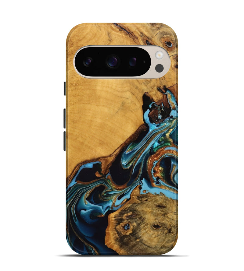 Pixel 9 Wood Live Edge Phone Case - Elena (Teal & Gold, 746307)