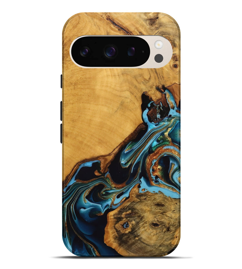 Pixel 9 Pro XL Wood Live Edge Phone Case - Elena (Teal & Gold, 746307)