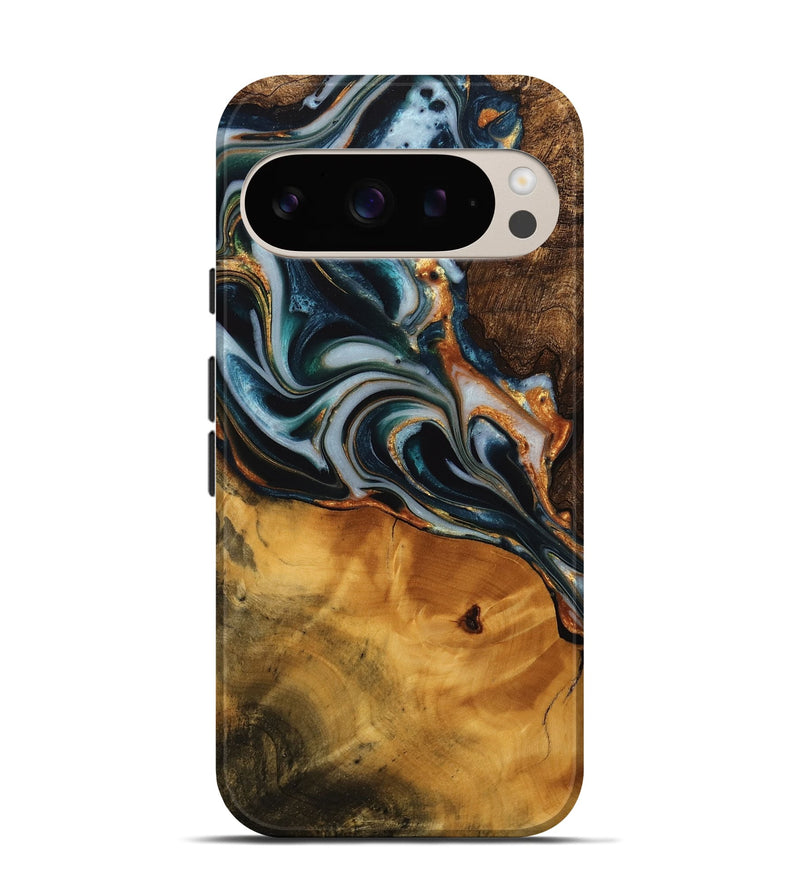 Pixel 9 Wood Live Edge Phone Case - Leisa (Teal & Gold, 746309)