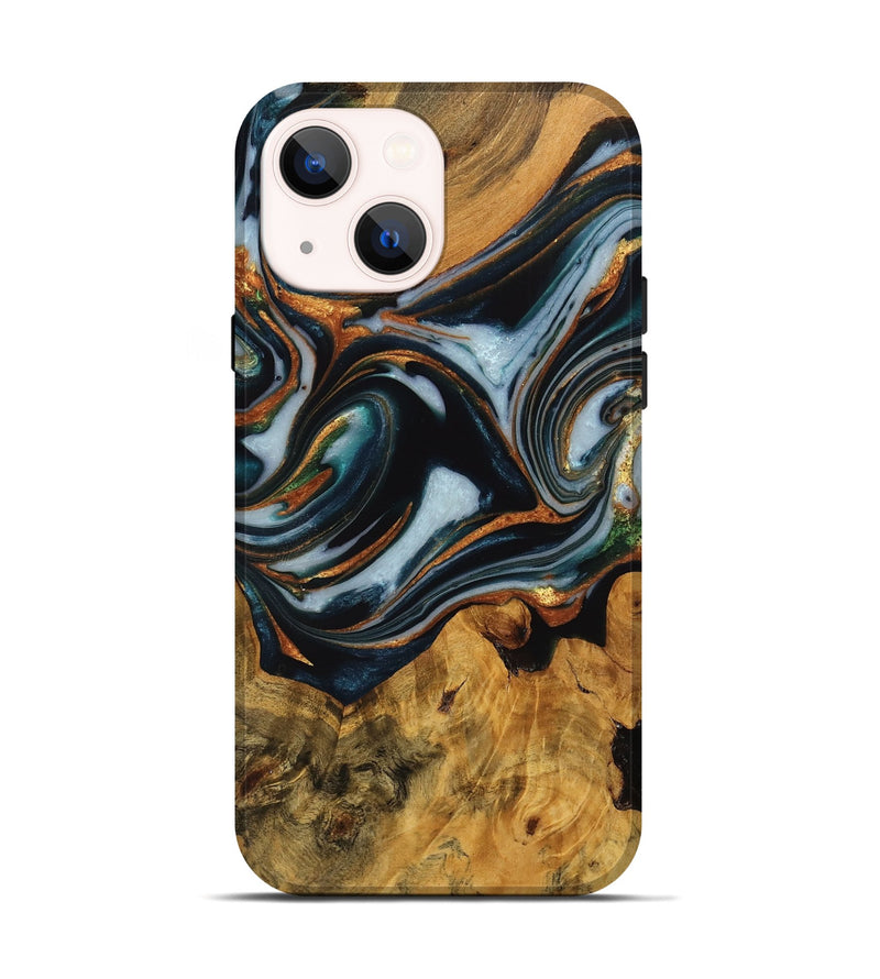 iPhone 14 Wood Live Edge Phone Case - Debi (Teal & Gold, 746310)