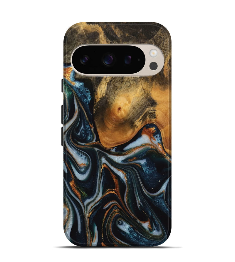 Pixel 9 Wood Live Edge Phone Case - Harley (Teal & Gold, 746311)