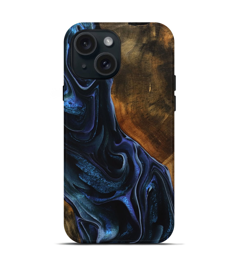 iPhone 15 Wood Live Edge Phone Case - Julia (Blue, 746312)