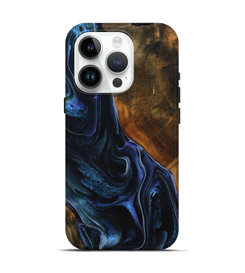 iPhone 15 Pro Wood Live Edge Phone Case - Julia (Blue, 746312)