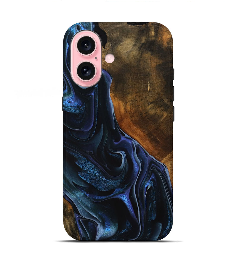 iPhone 16 Wood Live Edge Phone Case - Julia (Blue, 746312)