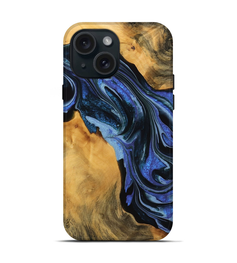 iPhone 15 Wood Live Edge Phone Case - Etha (Blue, 746315)