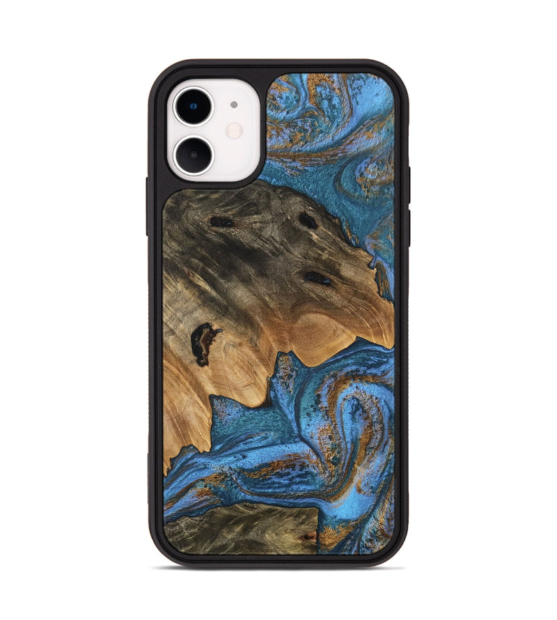 iPhone 11 Wood Phone Case - Denisse (Teal & Gold, 746355)