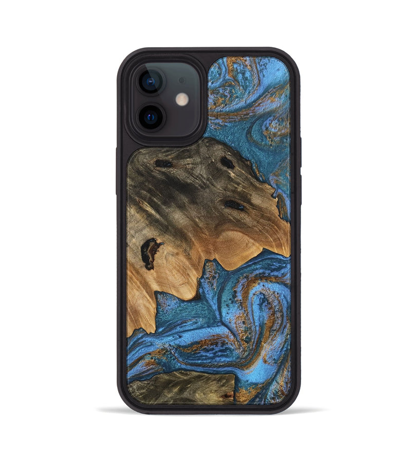 iPhone 12 Wood Phone Case - Denisse (Teal & Gold, 746355)