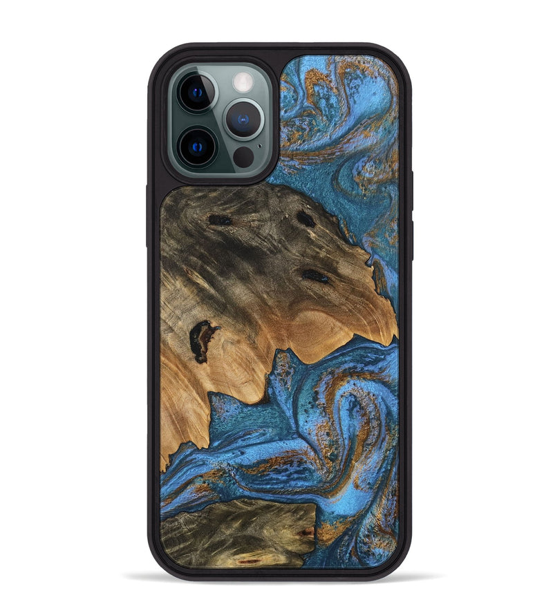 iPhone 12 Pro Max Wood Phone Case - Denisse (Teal & Gold, 746355)