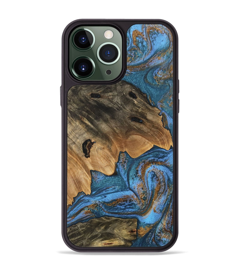 iPhone 13 Pro Max Wood Phone Case - Denisse (Teal & Gold, 746355)