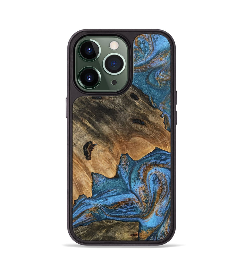 iPhone 13 Pro Wood Phone Case - Denisse (Teal & Gold, 746355)