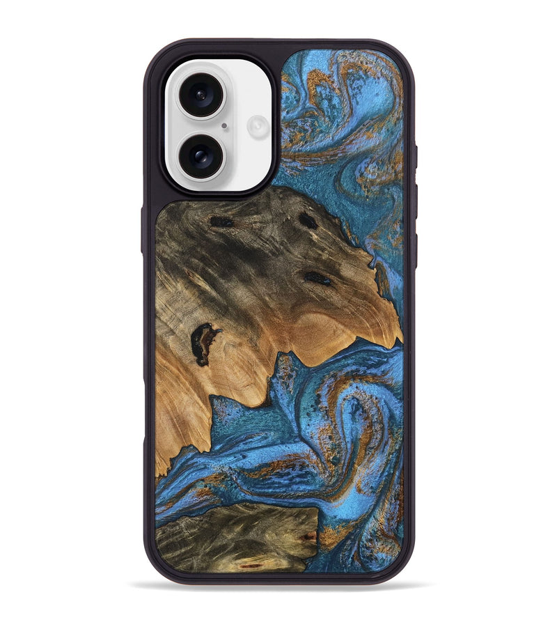 iPhone 16 Plus Wood Phone Case - Denisse (Teal & Gold, 746355)