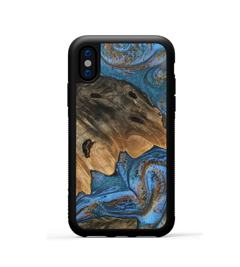 iPhone Xs Wood Phone Case - Denisse (Teal & Gold, 746355)