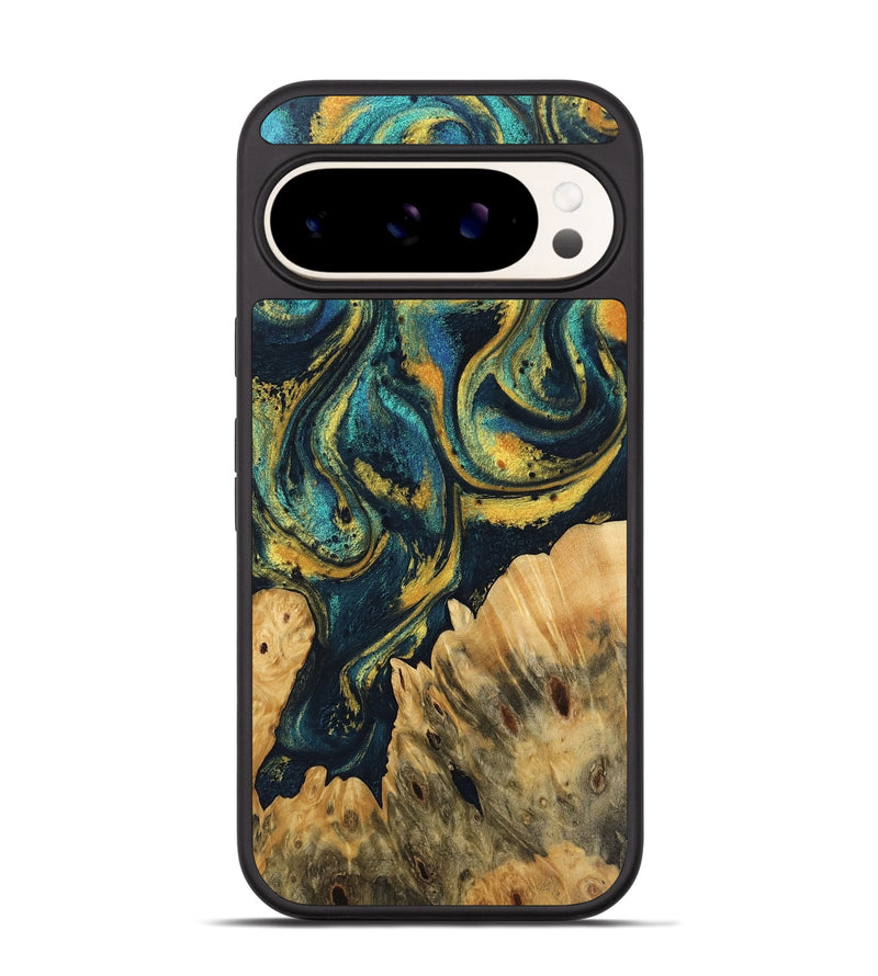 Pixel 9 Wood Phone Case - Delois (Teal & Gold, 746369)