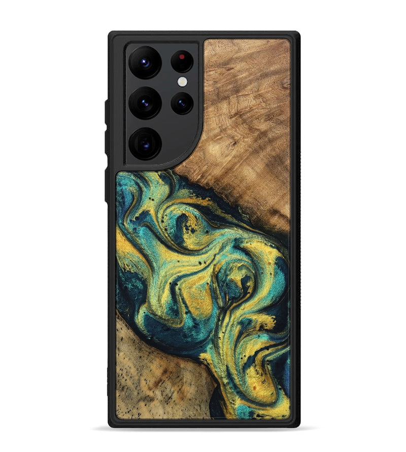 Galaxy S22 Ultra Wood Phone Case - Mozelle (Teal & Gold, 746370)