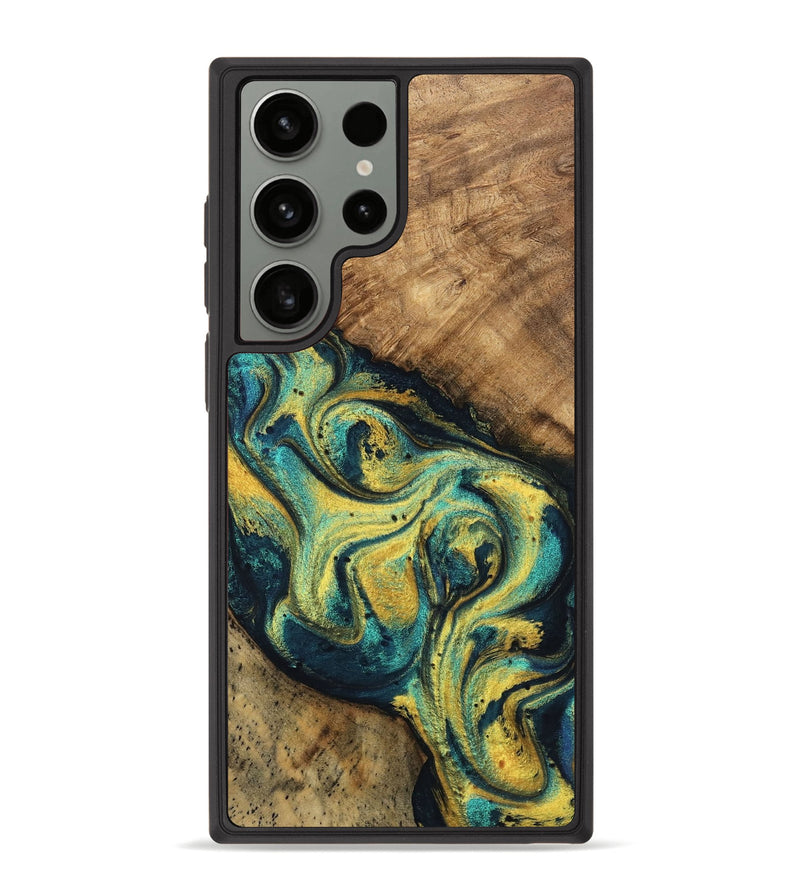 Galaxy S23 Ultra Wood Phone Case - Mozelle (Teal & Gold, 746370)