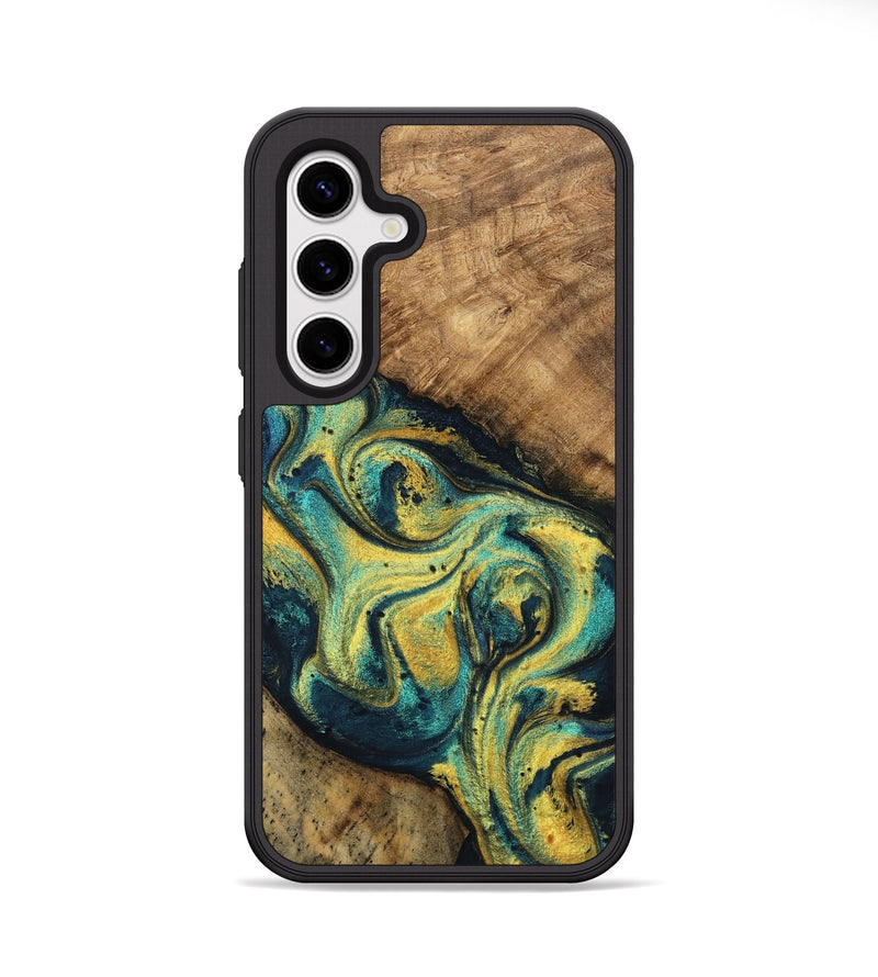 Galaxy S25 Wood Phone Case - Mozelle (Teal & Gold, 746370)