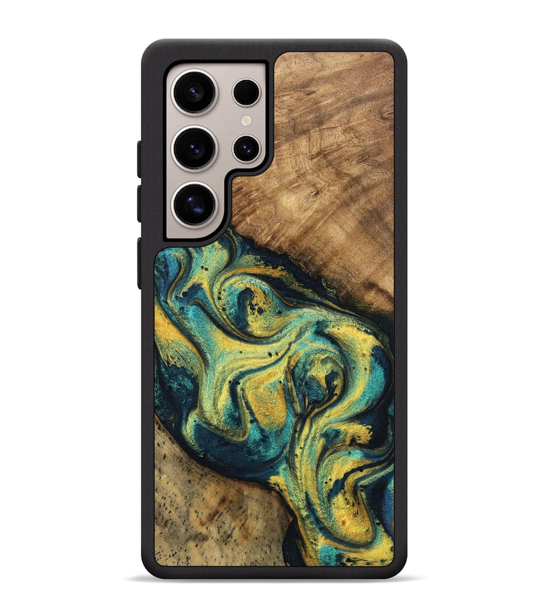 Galaxy S25 Ultra Wood Phone Case - Mozelle (Teal & Gold, 746370)